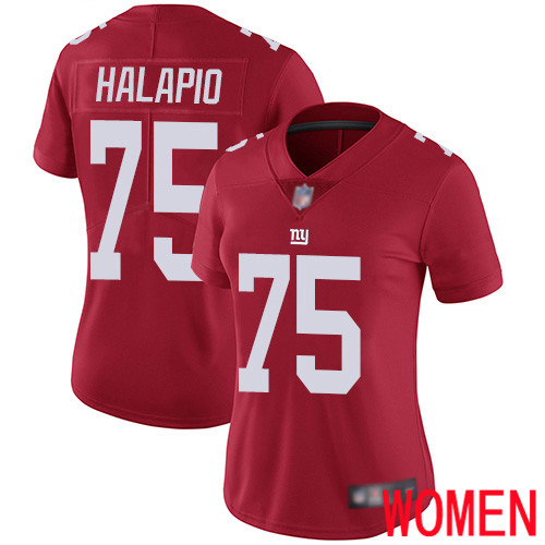 Women New York Giants #75 Jon Halapio Red Limited Red Inverted Legend Football NFL Jersey->women nfl jersey->Women Jersey
